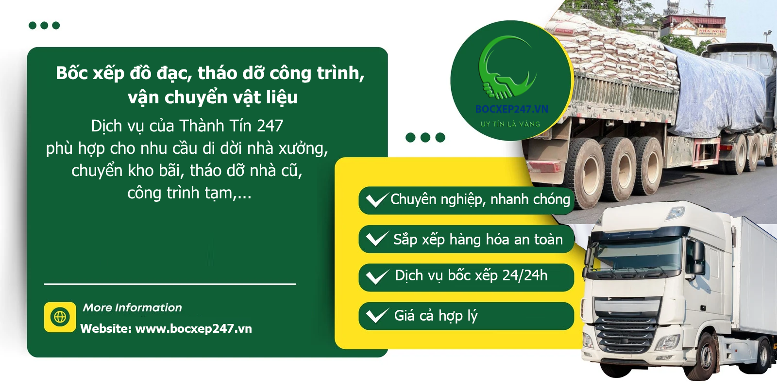 Bốc xếp đồ đạc, tháo dỡ công trình, vận chuyển vật liệu