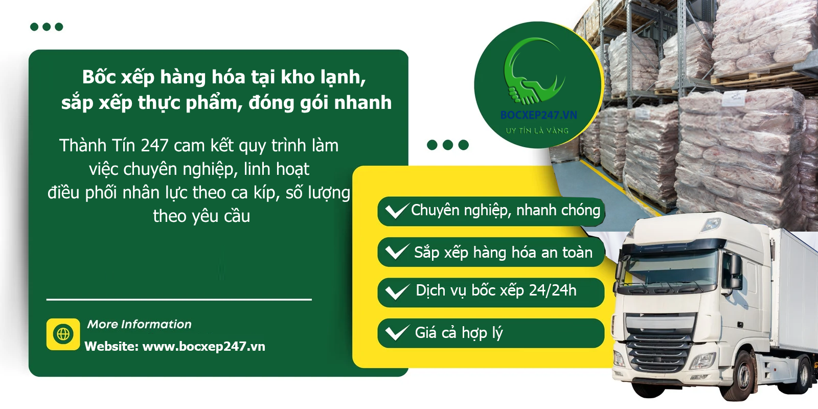 Bốc xếp hàng hóa tại kho lạnh, sắp xếp thực phẩm, đóng gói nhanh