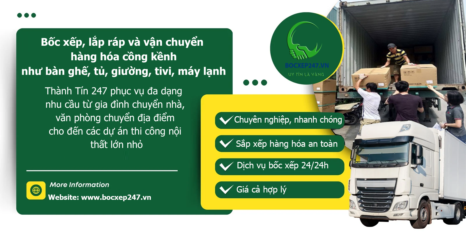 Bốc xếp, lắp ráp và vận chuyển hàng hóa cồng kềnh như bàn ghế, tủ, giường, tivi, máy lạnh