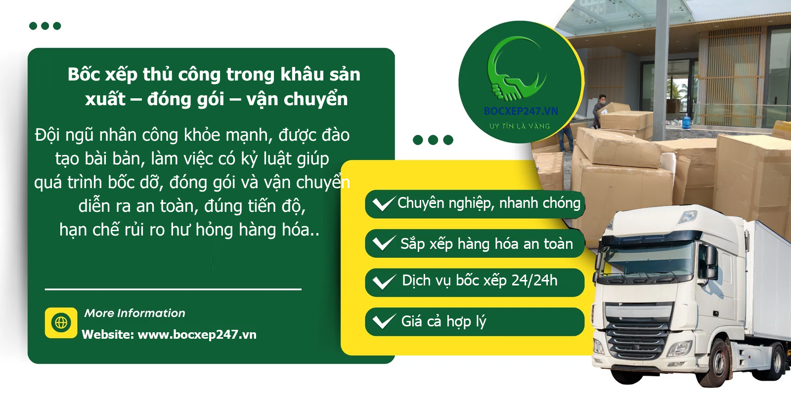 Bốc xếp thủ công trong khâu sản xuất – đóng gói – vận chuyển