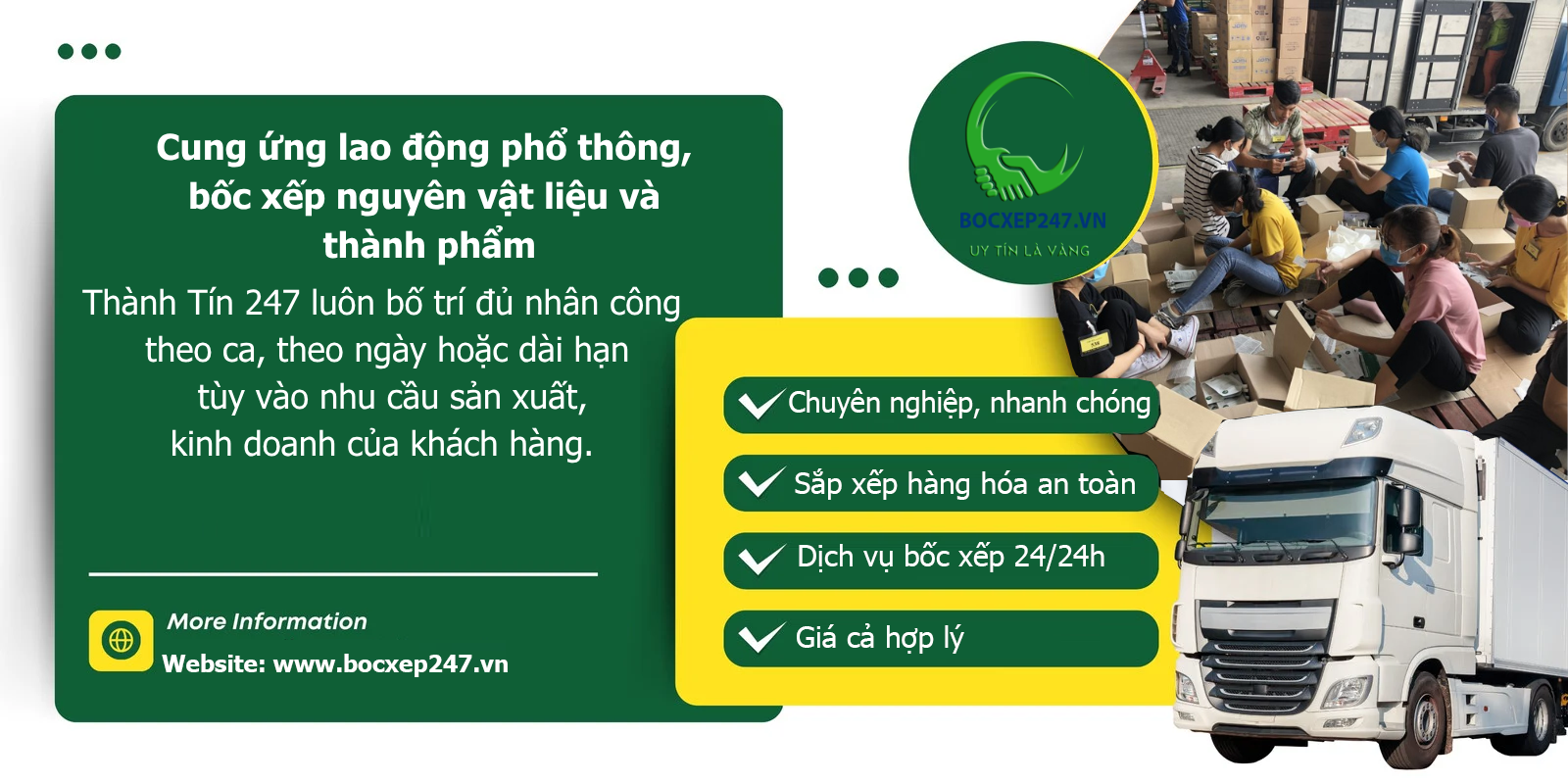 Cung ứng lao động phổ thông, bốc xếp nguyên vật liệu và thành phẩm