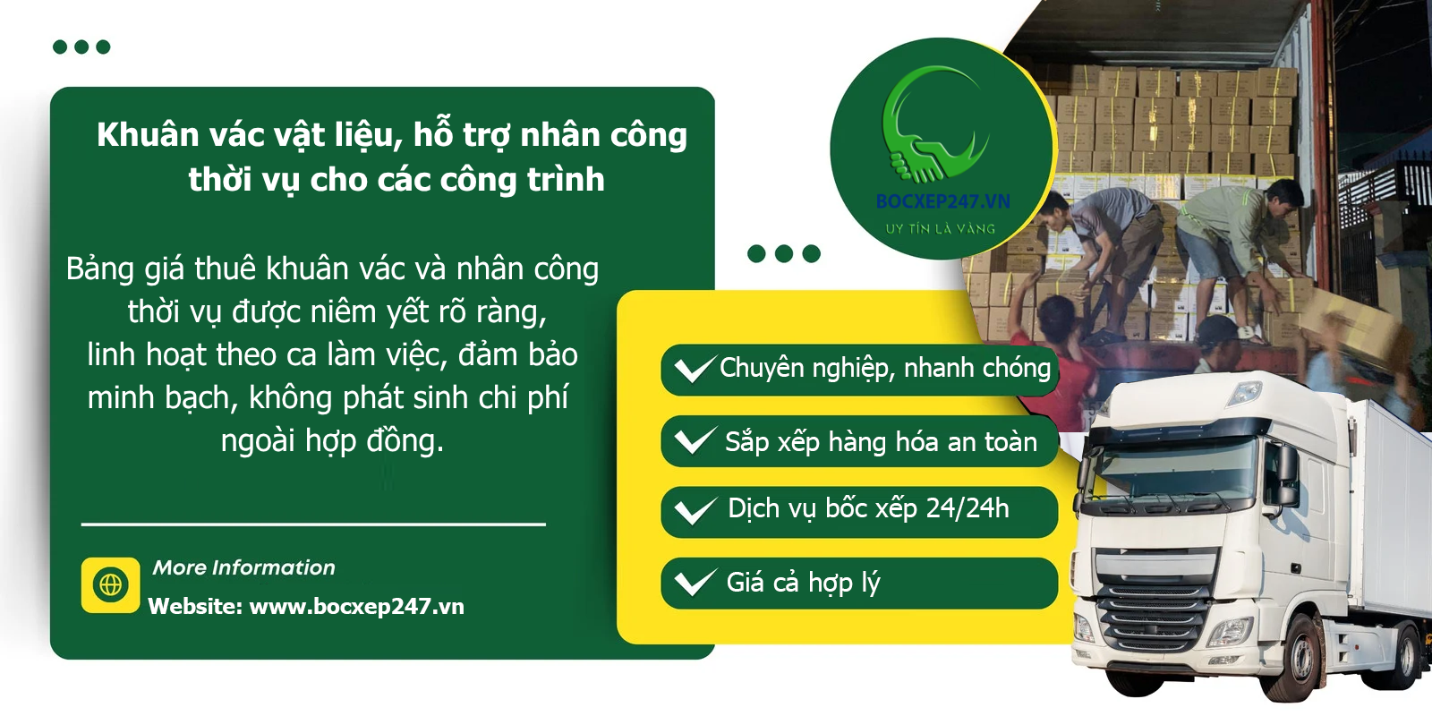 Khuân vác vật liệu, hỗ trợ nhân công thời vụ cho các công trình