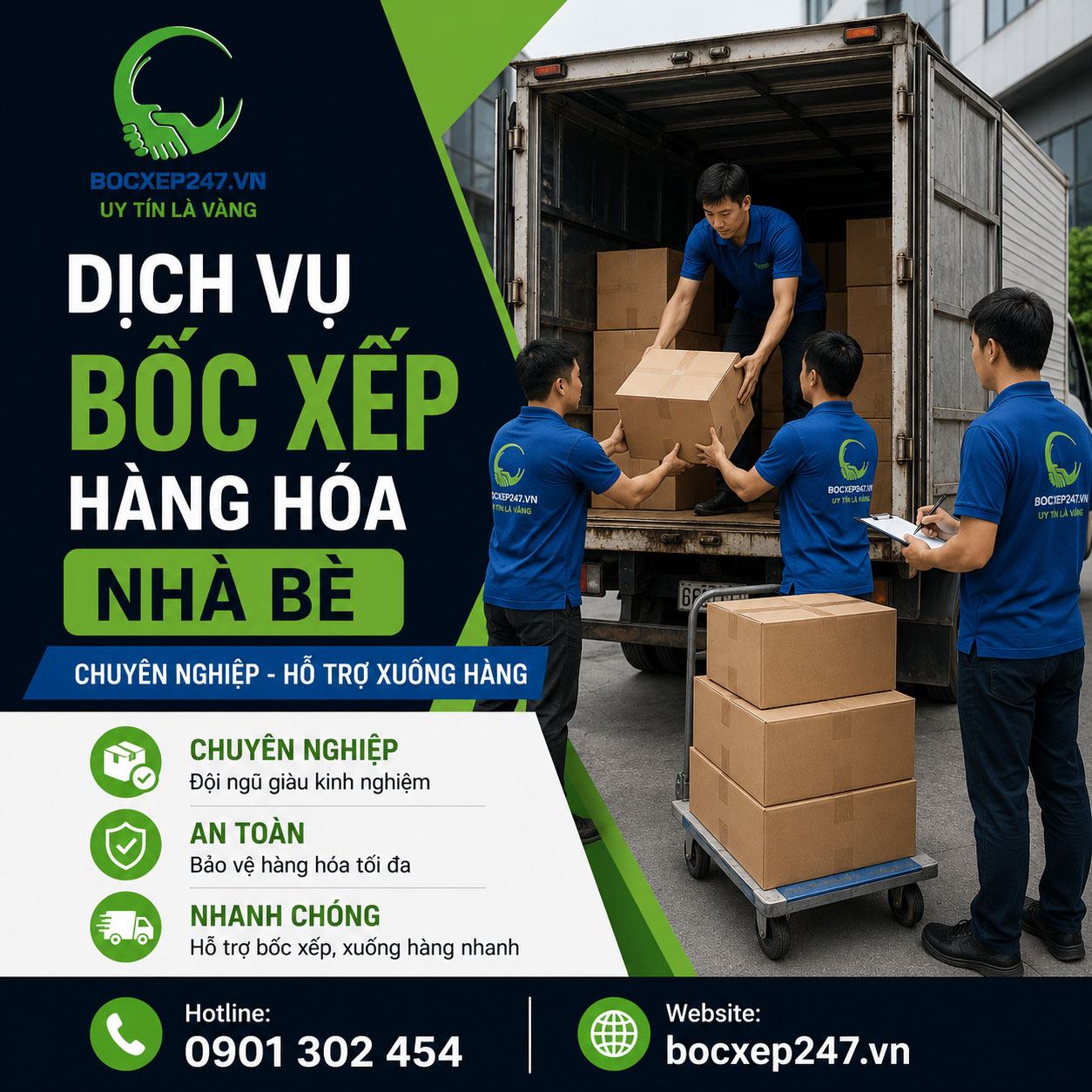 Dịch vụ bốc xếp hàng hóa Nhà Bè chuyên nghiệp, hỗ trợ xuống hàng
