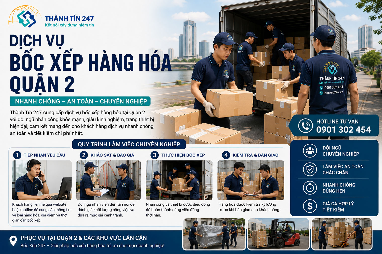 Dịch vụ bốc xếp hàng hóa quận 2 nhanh chóng, an toàn