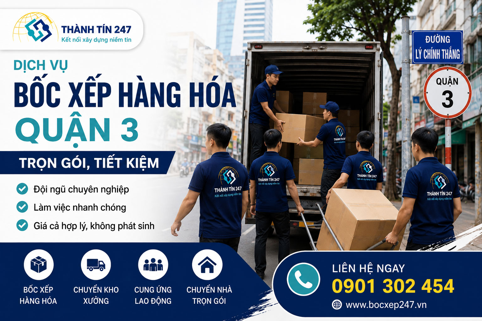 Dịch vụ bốc xếp hàng hóa quận 3 trọn gói, tiết kiệm