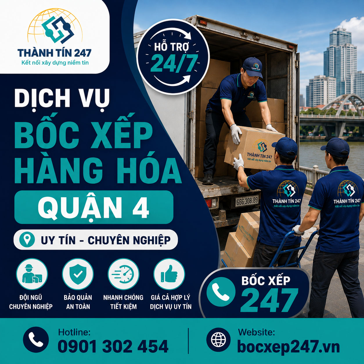 Dịch vụ bốc xếp hàng hóa quận 4 hỗ trợ 24/7