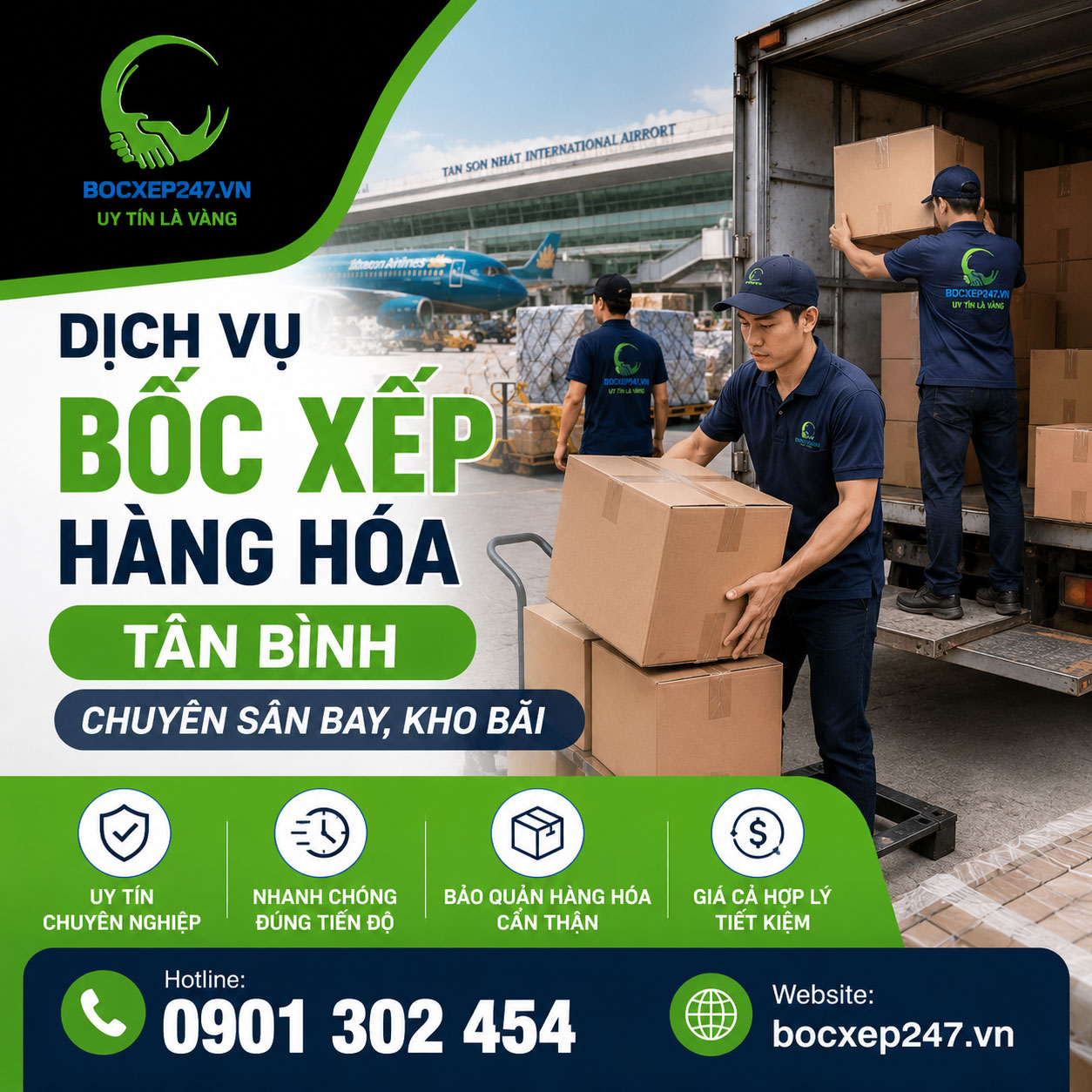 Dịch vụ bốc xếp hàng hóa Tân Bình chuyên sân bay, kho bãi