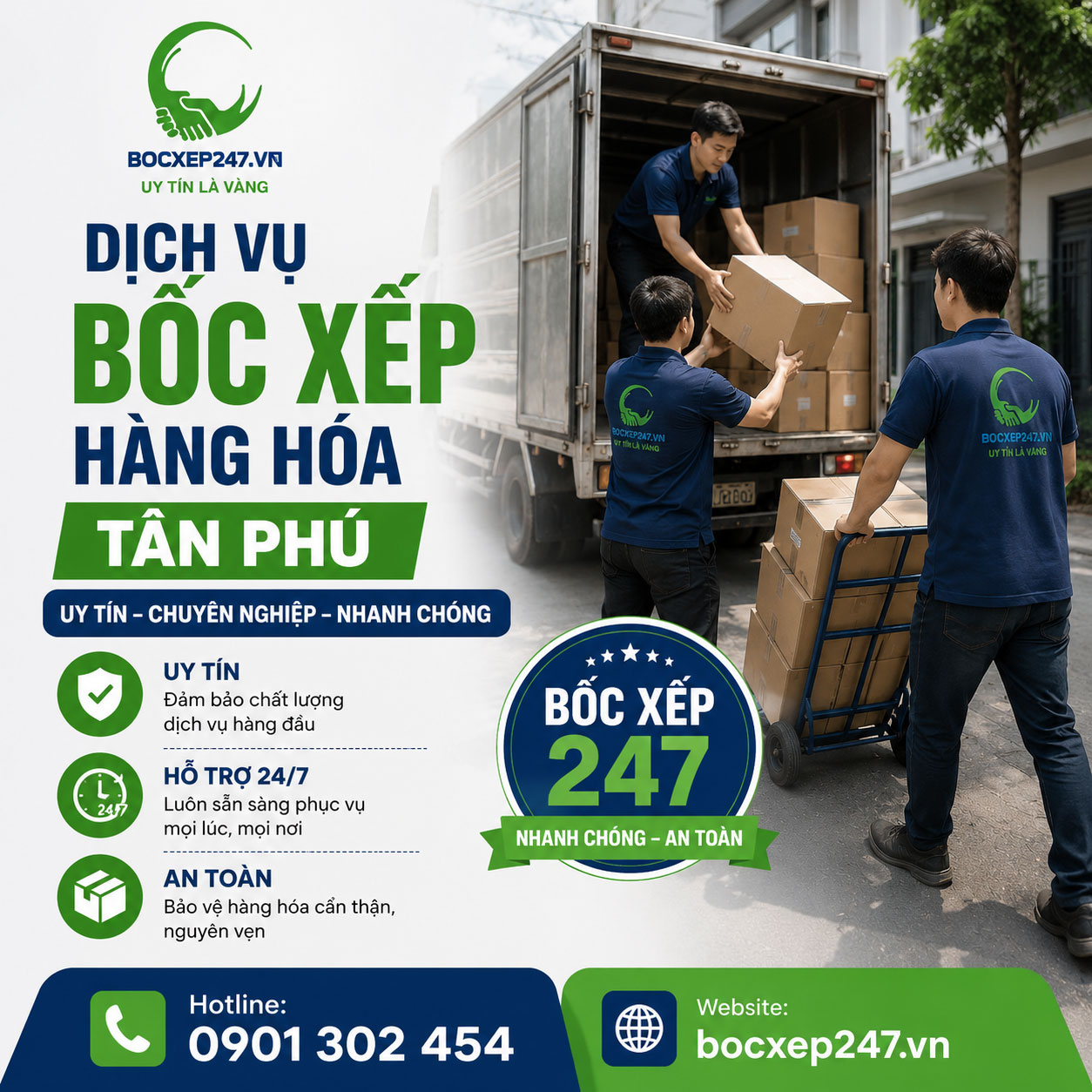Dịch vụ bốc xếp hàng hóa Tân Phú uy tín, hỗ trợ 24/7