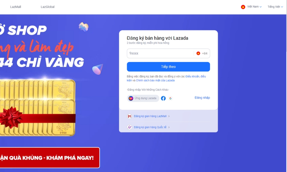 Đăng ký tài khoản bán hàng trên Lazada