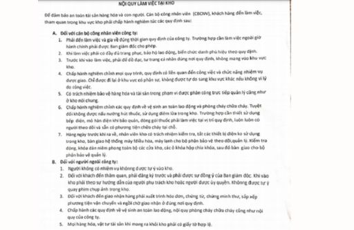 Nội quy kho hàng tại bệnh viện